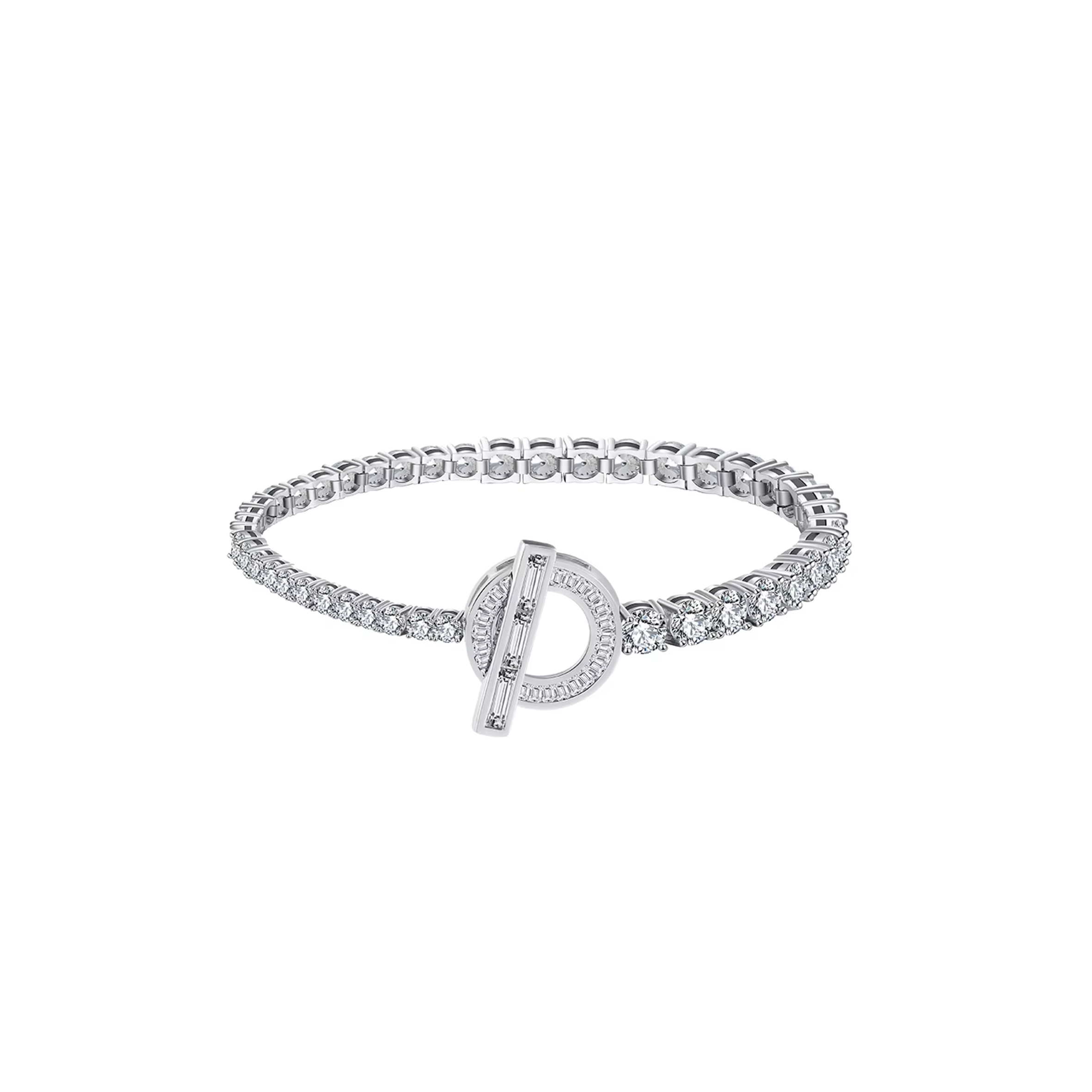 HERMÈS OT BUCKLE CUBIC ZIRCONIA STERLING SILVER BRACELET 